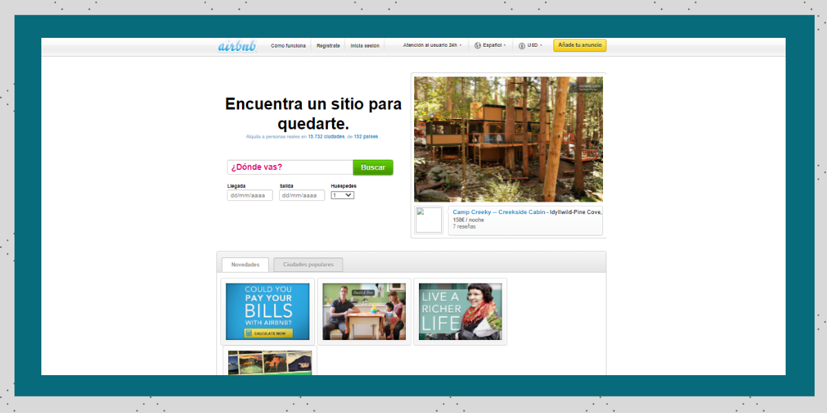 Sitio web antiguo de AirBnb