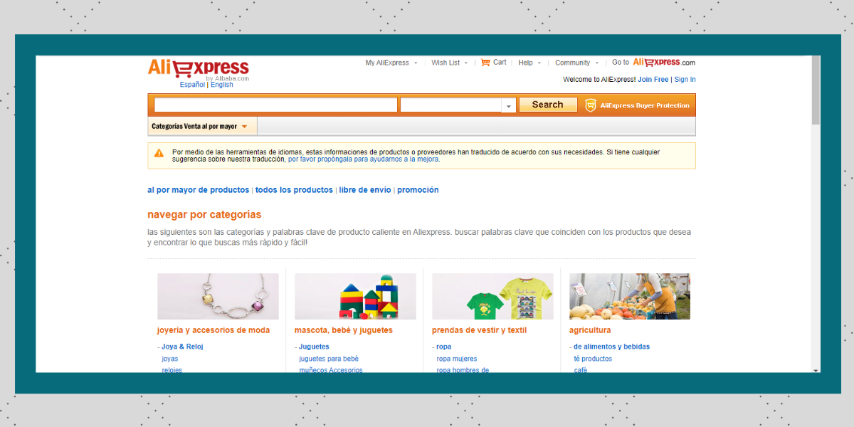 Antiguo sitio web de Aliexpress