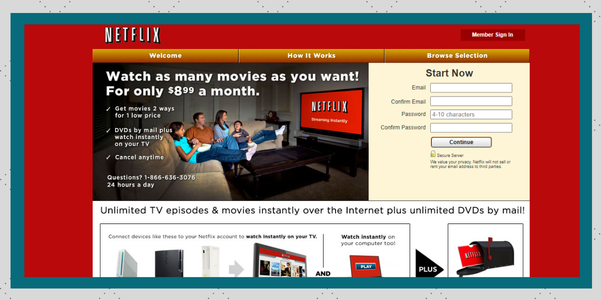 Antiguo sitio web de Netflix